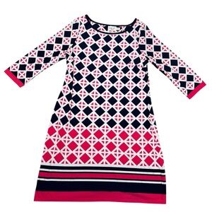 Eliza J Pink & Navy Geometric Stretch Jersey Shift Dress Women’s Size 16